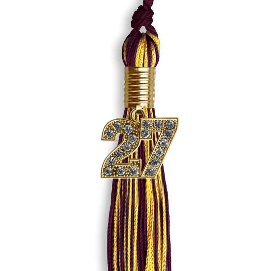 Maroon/Gold Mixed Color Graduation Tassel with Gold Bling Charm by Wholesale Grad Supply
