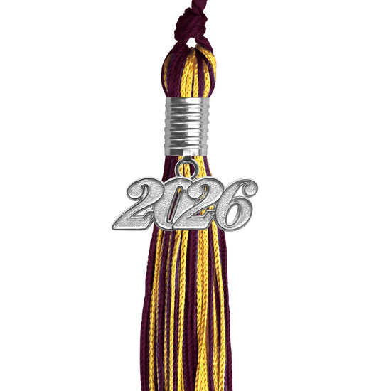Maroon/Gold Mixed Color Graduation Tassel with Silver Bling Charm by Wholesale Grad Supply