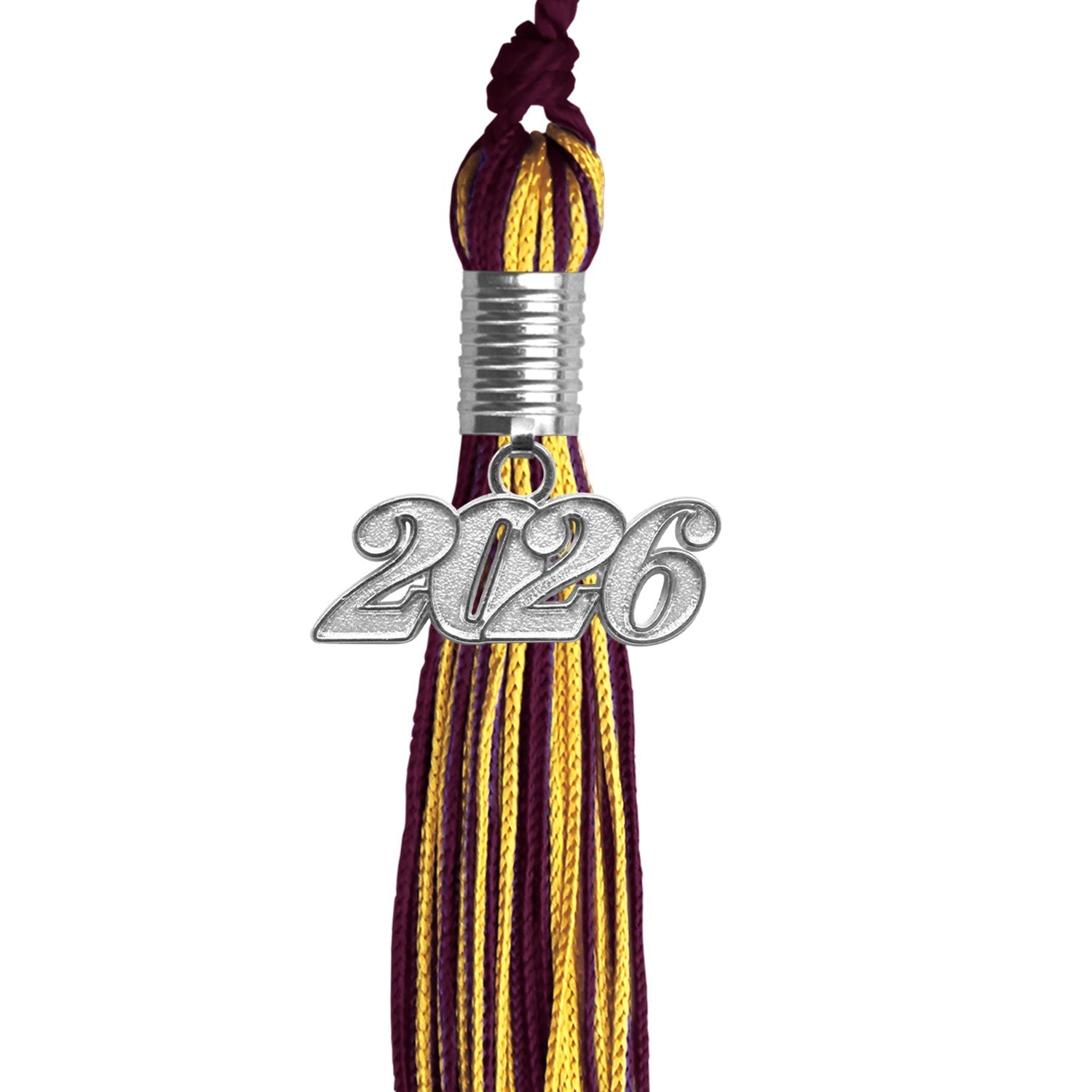 Maroon/Gold Mixed Color Graduation Tassel with Silver Bling Charm by Wholesale Grad Supply