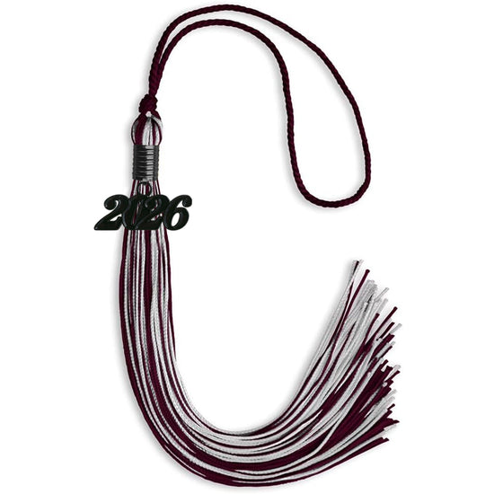 Maroon/Silver Mixed Color Graduation Tassel with Black Bling Charm by Wholesale Grad Supply