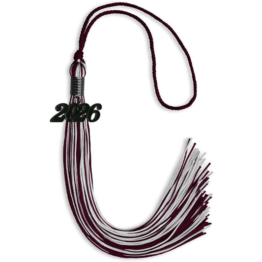 Maroon/Silver Mixed Color Graduation Tassel with Black Bling Charm by Wholesale Grad Supply