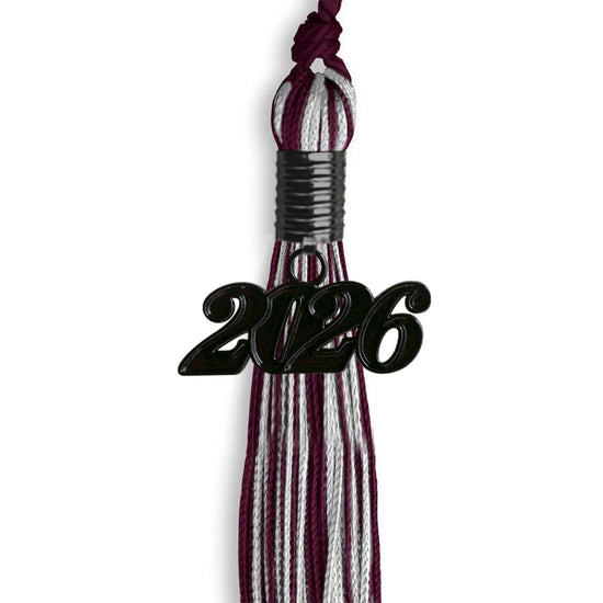 Maroon/Silver Mixed Color Graduation Tassel with Black Bling Charm by Wholesale Grad Supply