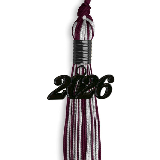 Maroon/Silver Mixed Color Graduation Tassel with Black Bling Charm by Wholesale Grad Supply