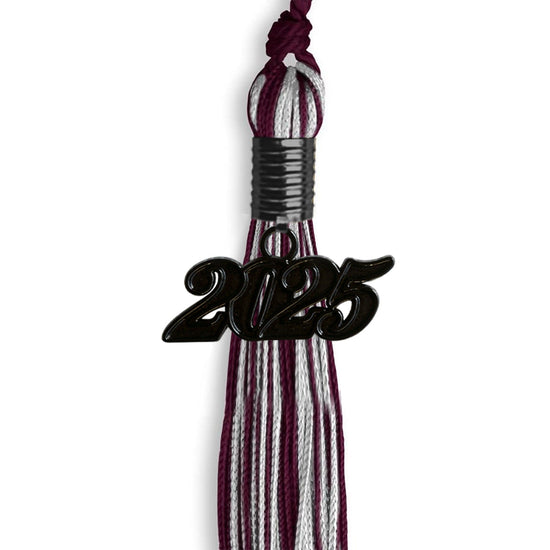 Maroon/Silver Mixed Color Graduation Tassel with Black Bling Charm by Wholesale Grad Supply