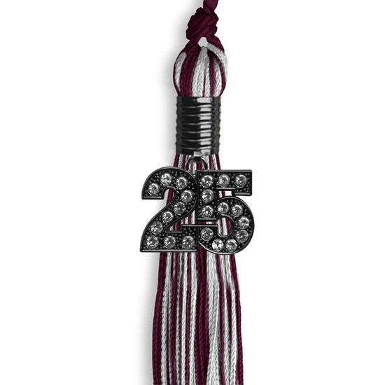 Maroon/Silver Mixed Color Graduation Tassel with Black Bling Charm by Wholesale Grad Supply