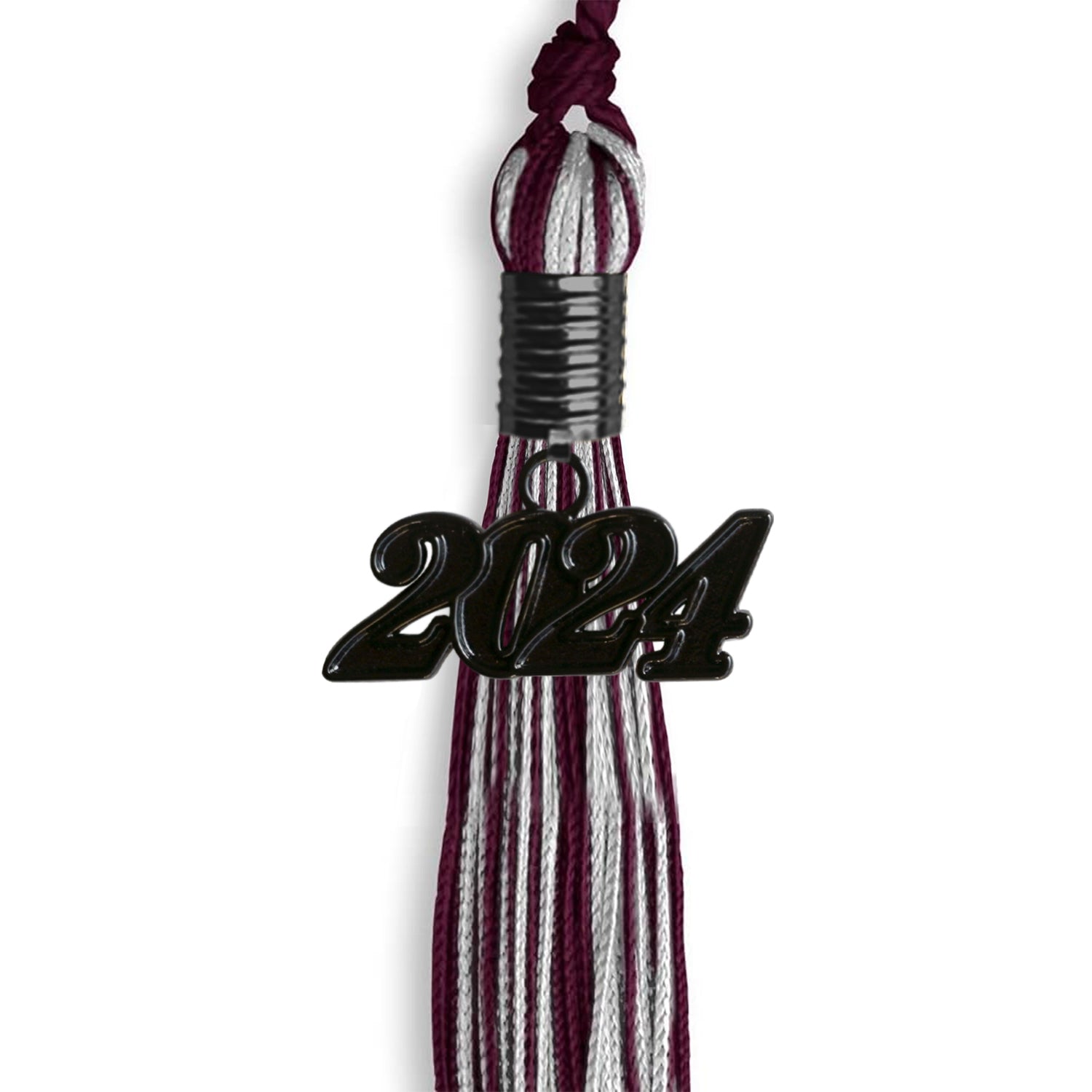 Maroon/Silver Mixed Color Graduation Tassel with Black Bling Charm by Wholesale Grad Supply