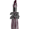 Maroon/Silver Mixed Color Graduation Tassel with Black Bling Charm by Wholesale Grad Supply