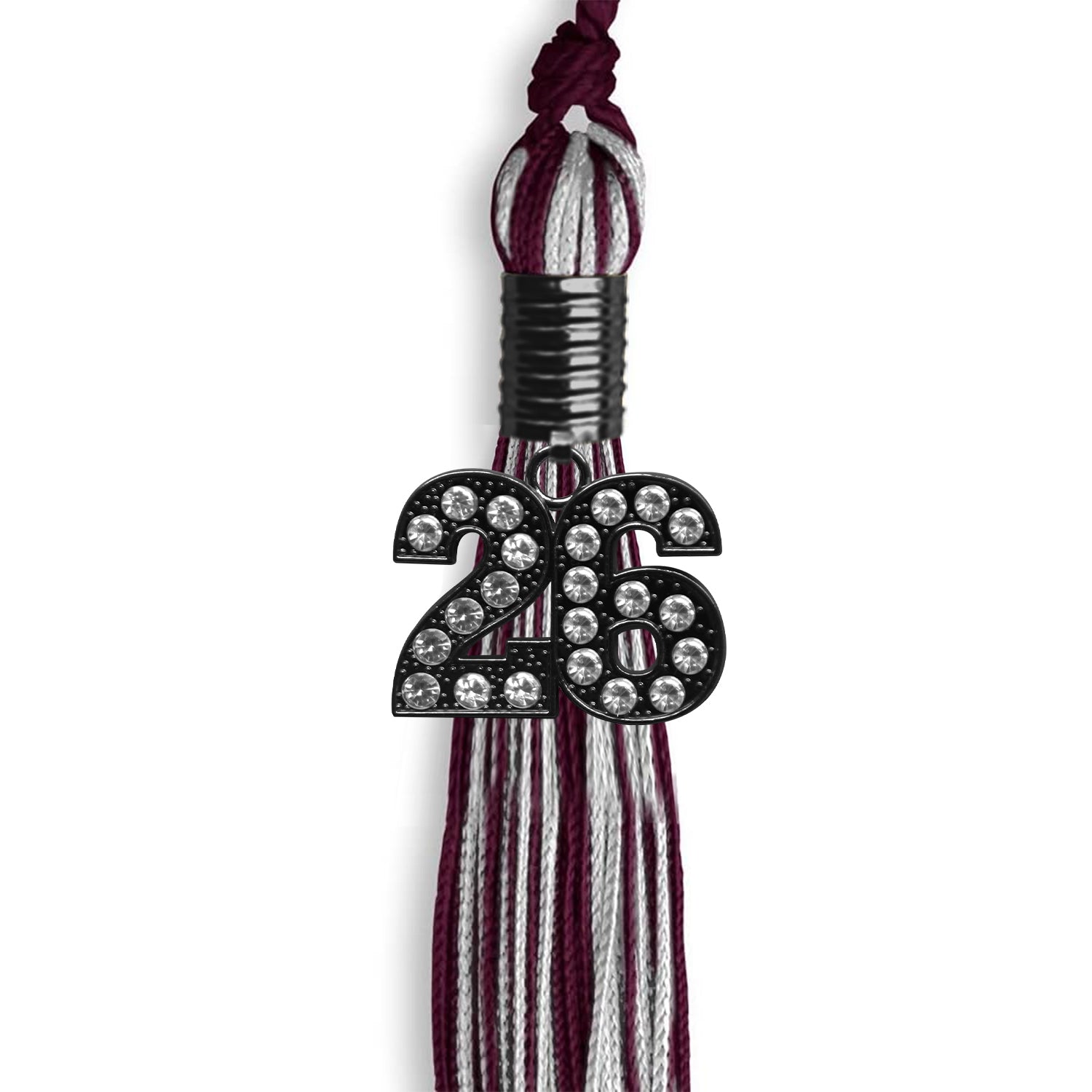 Maroon/Silver Mixed Color Graduation Tassel with Black Bling Charm by Wholesale Grad Supply