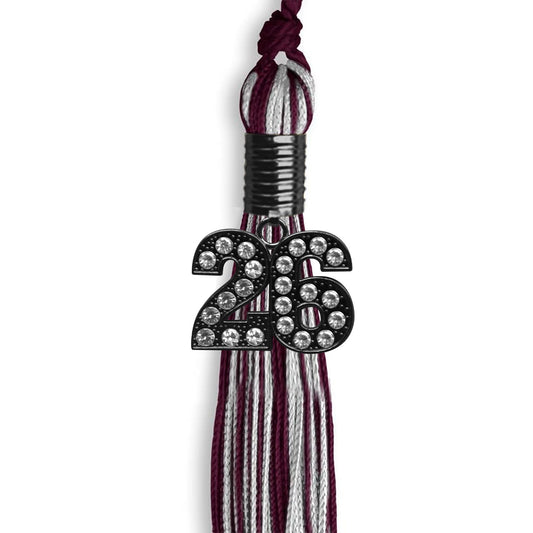 Maroon/Silver Mixed Color Graduation Tassel with Black Bling Charm by Wholesale Grad Supply