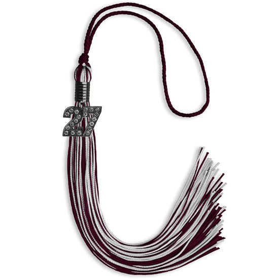 Maroon/Silver Mixed Color Graduation Tassel with Black Bling Charm by Wholesale Grad Supply