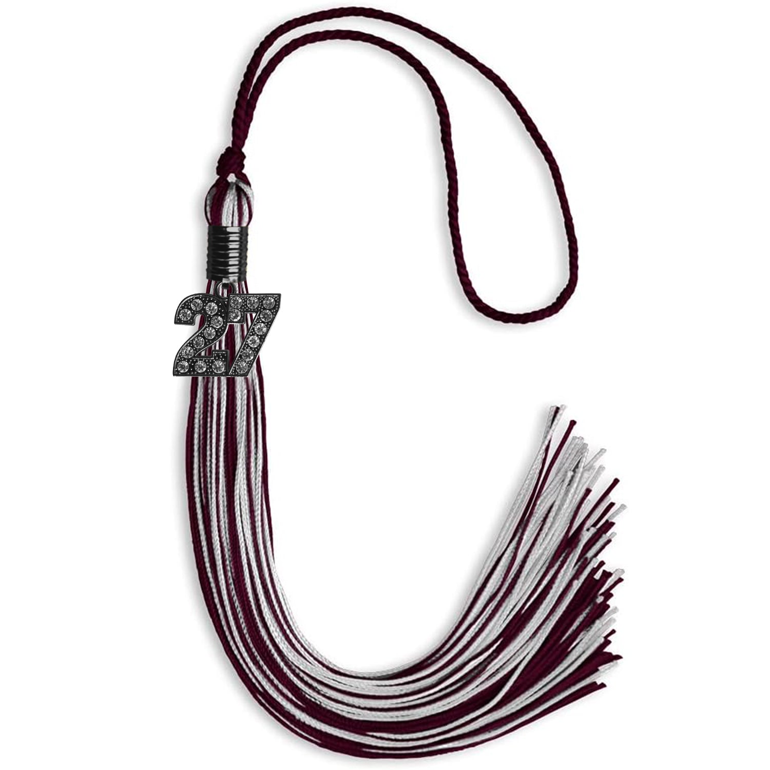 Maroon/Silver Mixed Color Graduation Tassel with Black Bling Charm by Wholesale Grad Supply