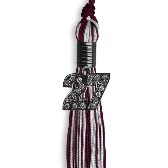 Maroon/Silver Mixed Color Graduation Tassel with Black Bling Charm by Wholesale Grad Supply