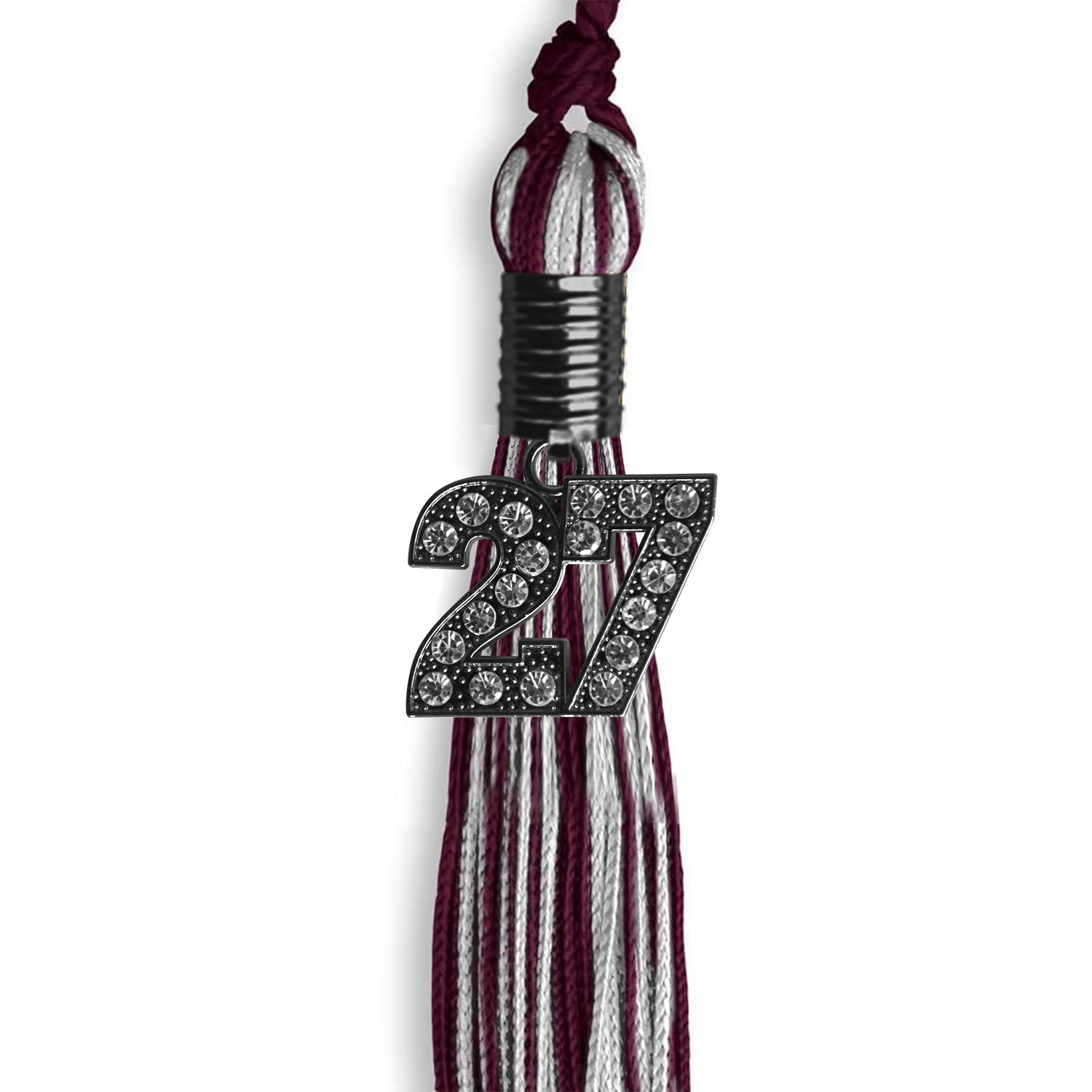 Maroon/Silver Mixed Color Graduation Tassel with Black Bling Charm by Wholesale Grad Supply