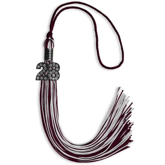 Maroon/Silver Mixed Color Graduation Tassel with Black Bling Charm by Wholesale Grad Supply