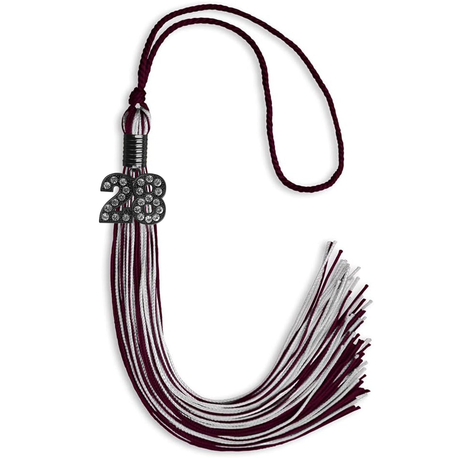 Maroon/Silver Mixed Color Graduation Tassel with Black Bling Charm by Wholesale Grad Supply