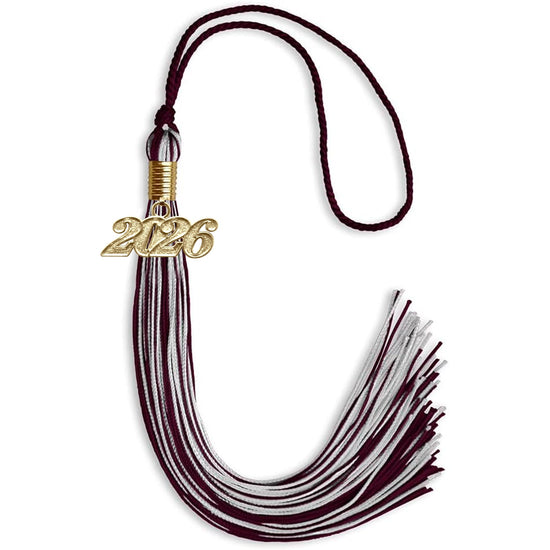 Maroon/Silver Mixed Color Graduation Tassel with Gold Bling Charm by Wholesale Grad Supply