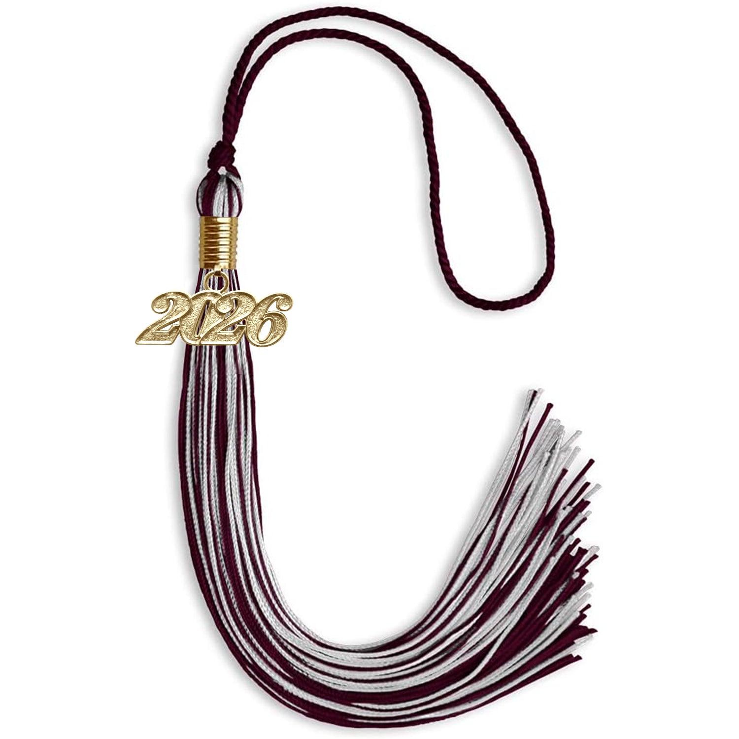 Maroon/Silver Mixed Color Graduation Tassel with Gold Bling Charm by Wholesale Grad Supply
