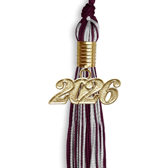 Maroon/Silver Mixed Color Graduation Tassel with Gold Bling Charm by Wholesale Grad Supply
