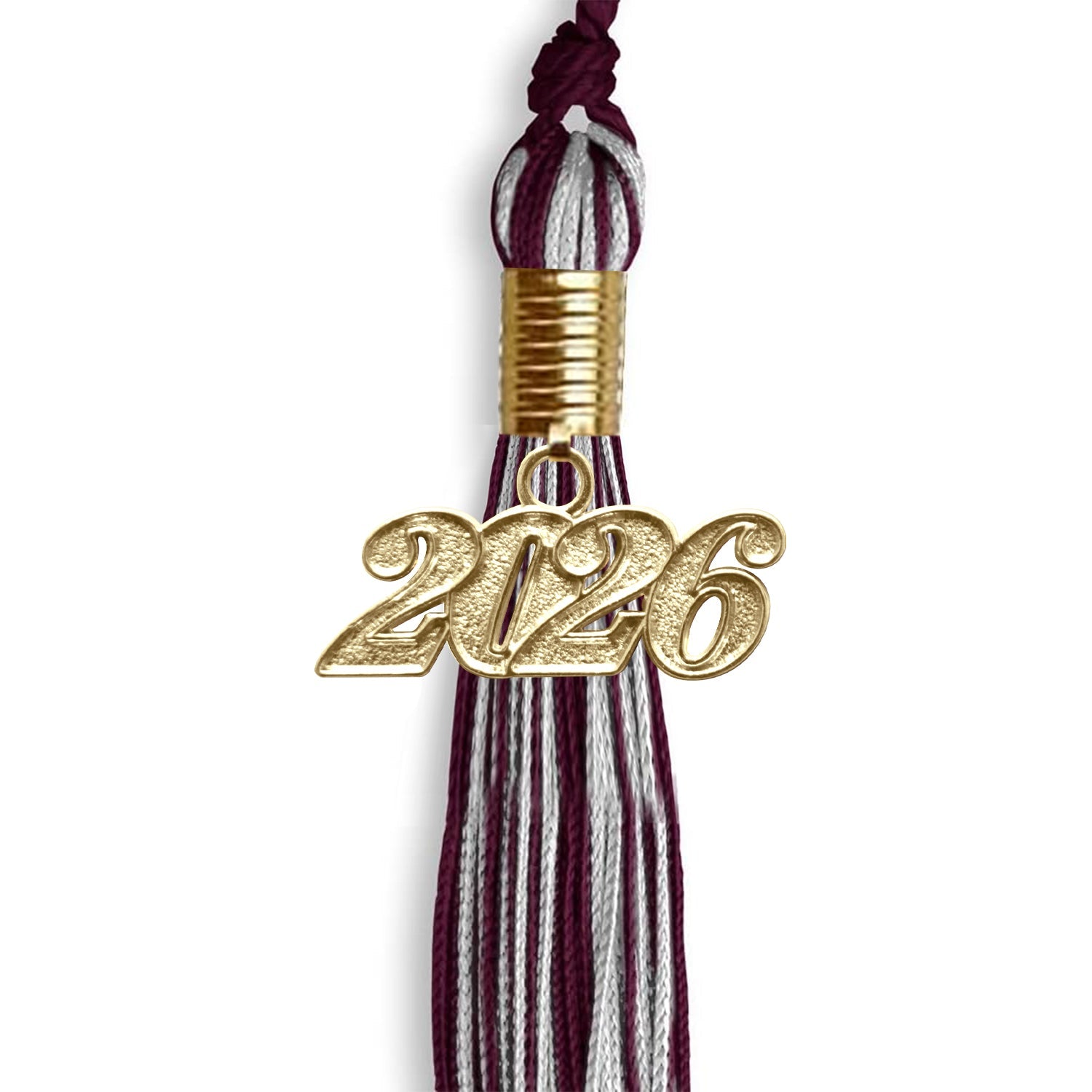 Maroon/Silver Mixed Color Graduation Tassel with Gold Bling Charm by Wholesale Grad Supply