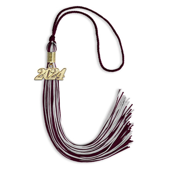 Maroon/Silver Mixed Color Graduation Tassel with Gold Bling Charm by Wholesale Grad Supply