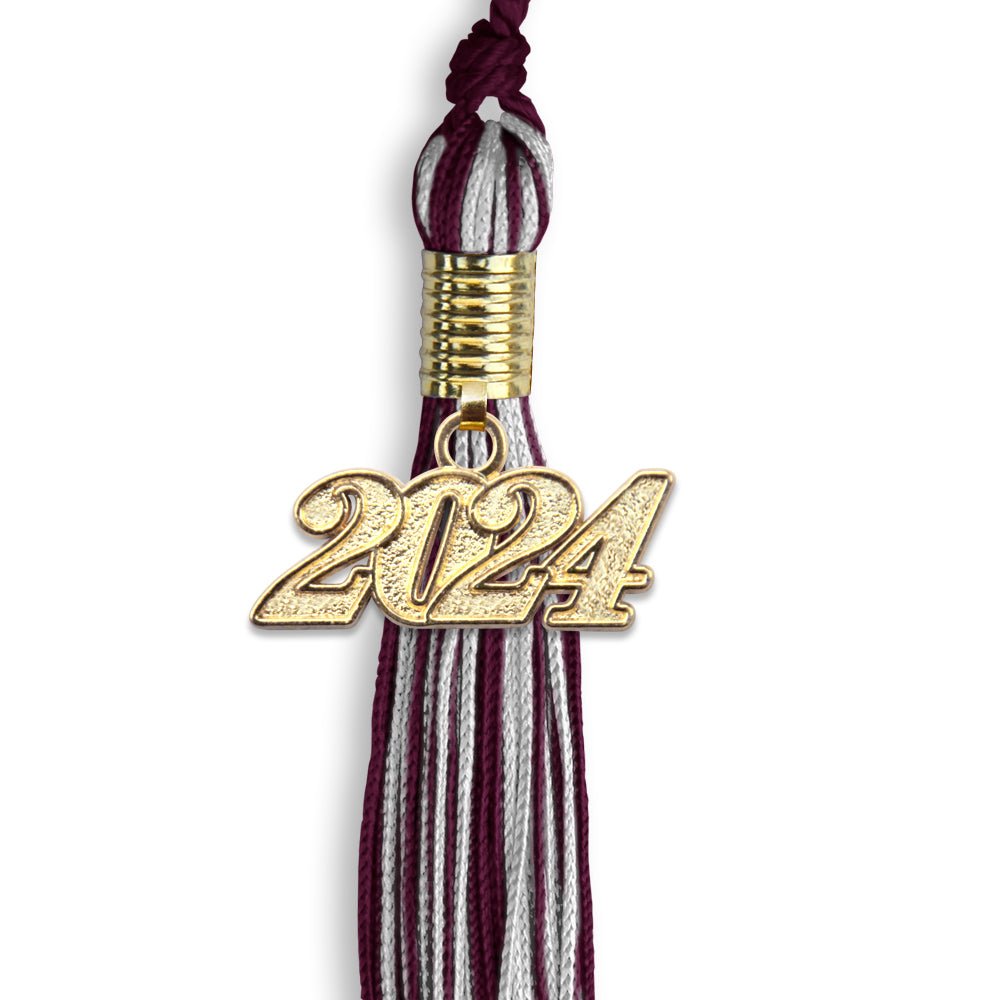 Maroon/Silver Mixed Color Graduation Tassel with Gold Bling Charm by Wholesale Grad Supply