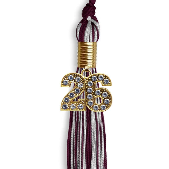 Maroon/Silver Mixed Color Graduation Tassel with Gold Bling Charm by Wholesale Grad Supply