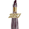 Maroon/Silver Mixed Color Graduation Tassel with Gold Bling Charm by Wholesale Grad Supply