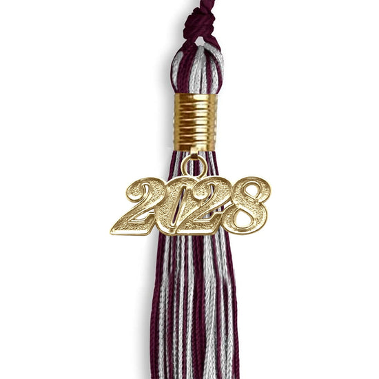 Maroon/Silver Mixed Color Graduation Tassel with Gold Bling Charm by Wholesale Grad Supply