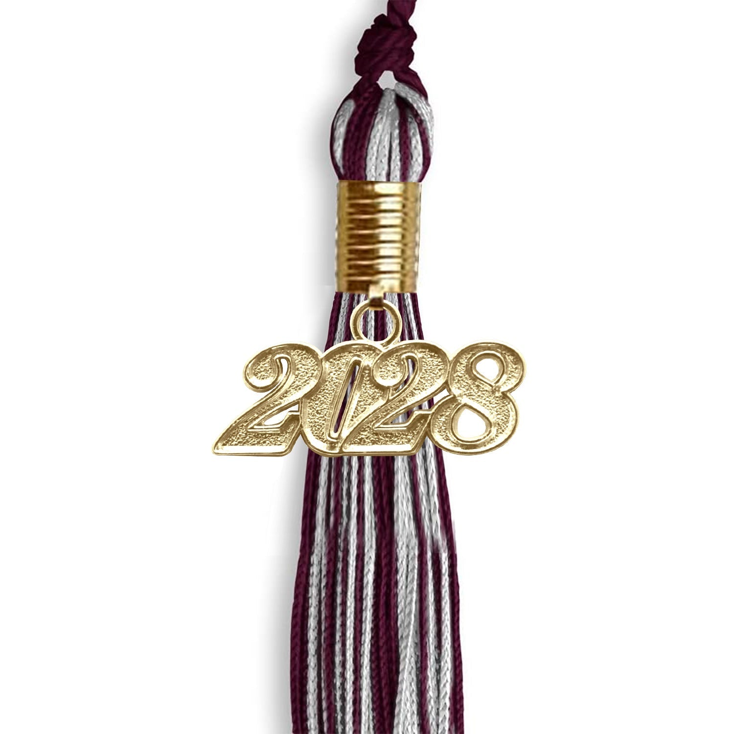 Maroon/Silver Mixed Color Graduation Tassel with Gold Bling Charm by Wholesale Grad Supply