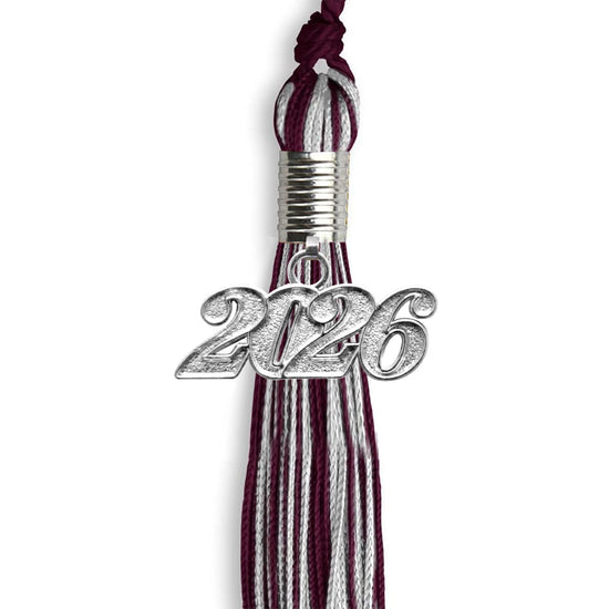 Maroon/Silver Mixed Color Graduation Tassel with Silver Bling Charm by Wholesale Grad Supply