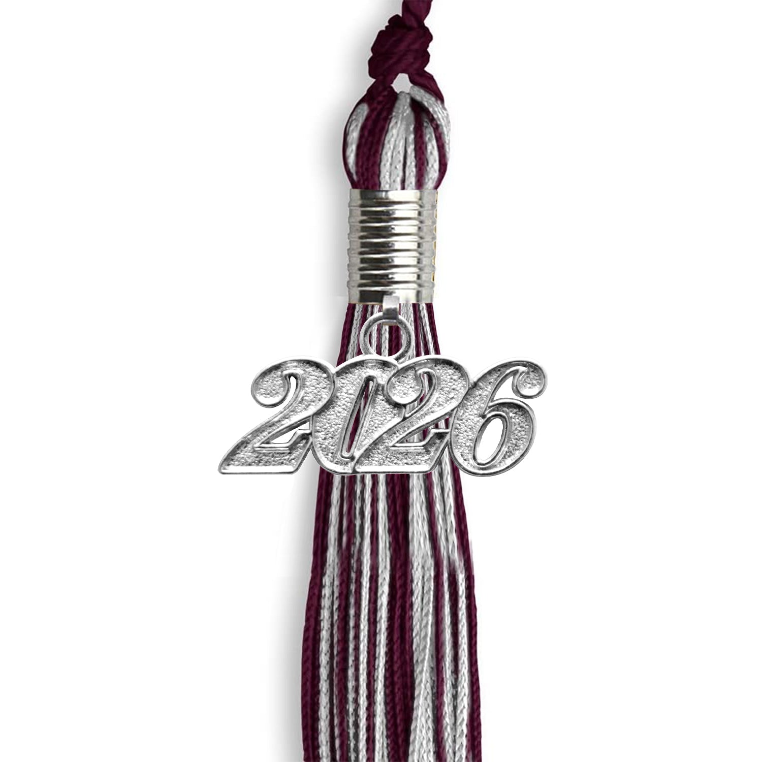 Maroon/Silver Mixed Color Graduation Tassel with Silver Bling Charm by Wholesale Grad Supply