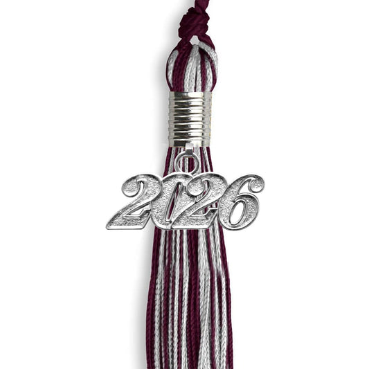 Maroon/Silver Mixed Color Graduation Tassel with Silver Bling Charm by Wholesale Grad Supply