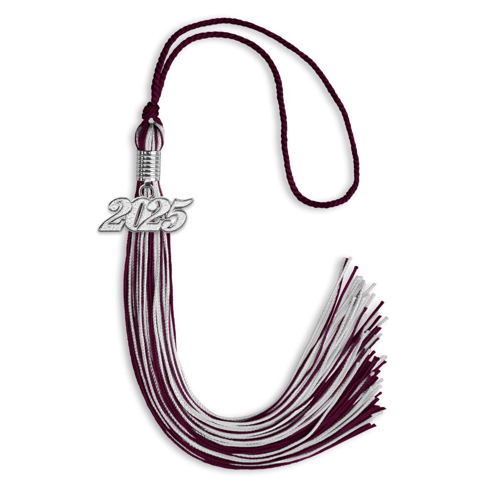 Maroon/Silver Mixed Color Graduation Tassel with Silver Bling Charm by Wholesale Grad Supply