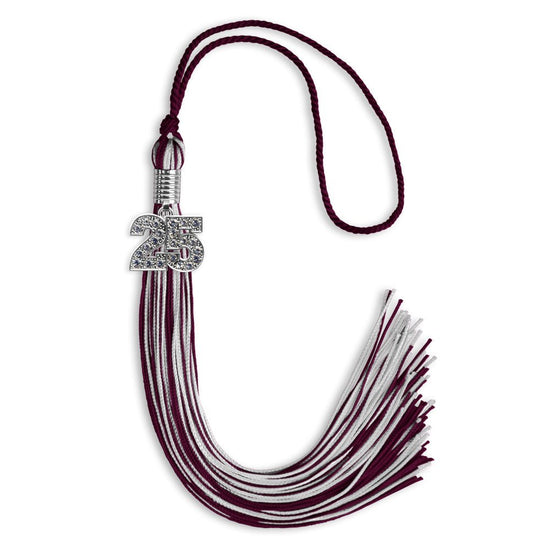 Maroon/Silver Mixed Color Graduation Tassel with Silver Bling Charm by Wholesale Grad Supply