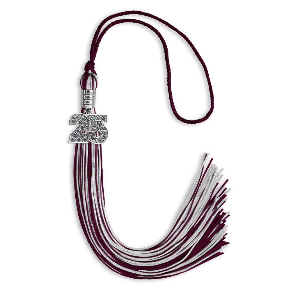 Maroon/Silver Mixed Color Graduation Tassel with Silver Bling Charm by Wholesale Grad Supply