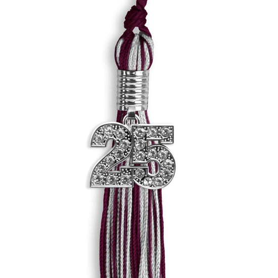 Maroon/Silver Mixed Color Graduation Tassel with Silver Bling Charm by Wholesale Grad Supply
