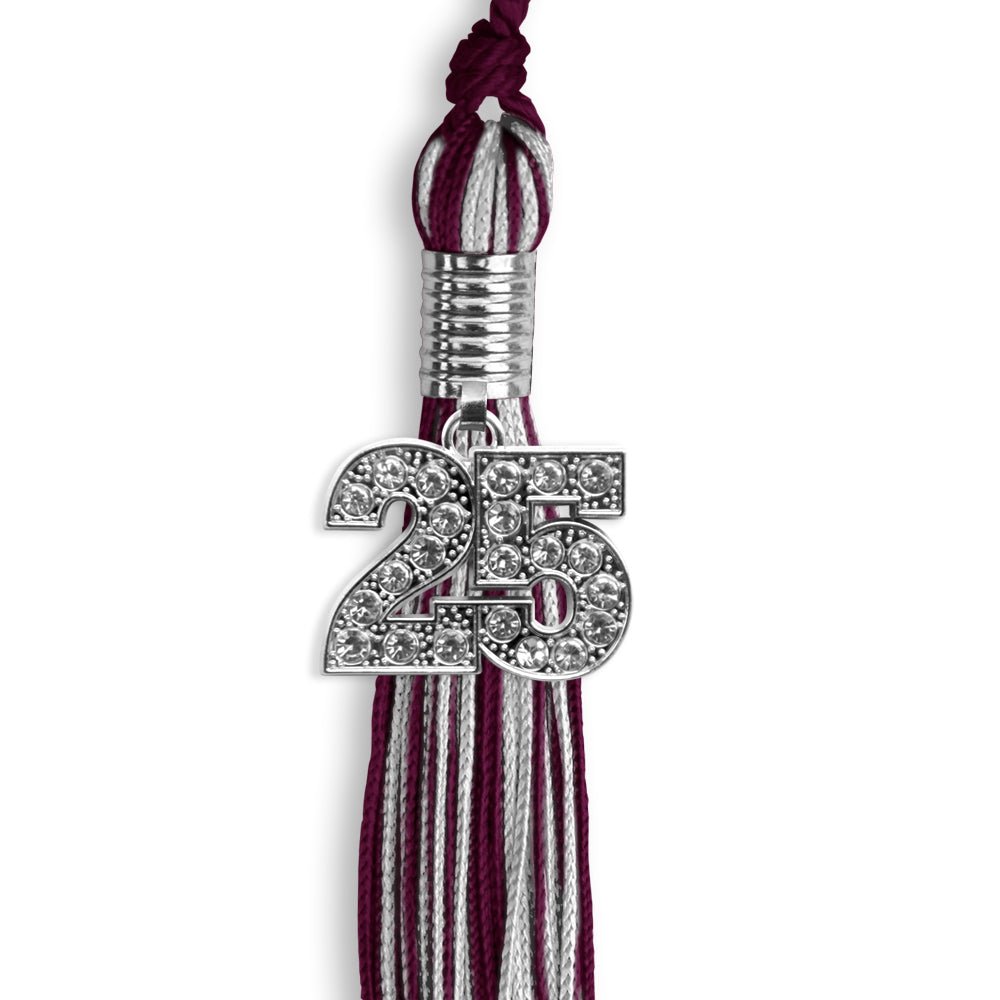Maroon/Silver Mixed Color Graduation Tassel with Silver Bling Charm by Wholesale Grad Supply