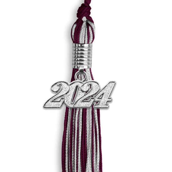 Maroon/Silver Mixed Color Graduation Tassel with Silver Bling Charm by Wholesale Grad Supply