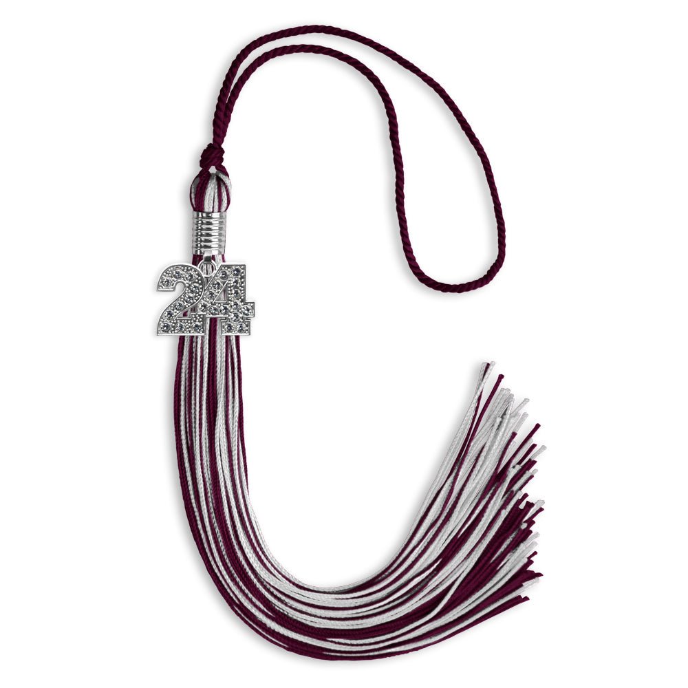 Maroon/Silver Mixed Color Graduation Tassel with Silver Bling Charm by Wholesale Grad Supply