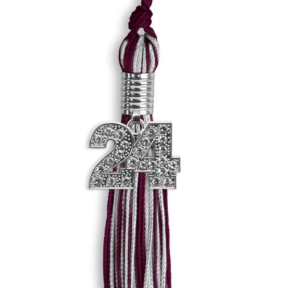 Maroon/Silver Mixed Color Graduation Tassel with Silver Bling Charm by Wholesale Grad Supply
