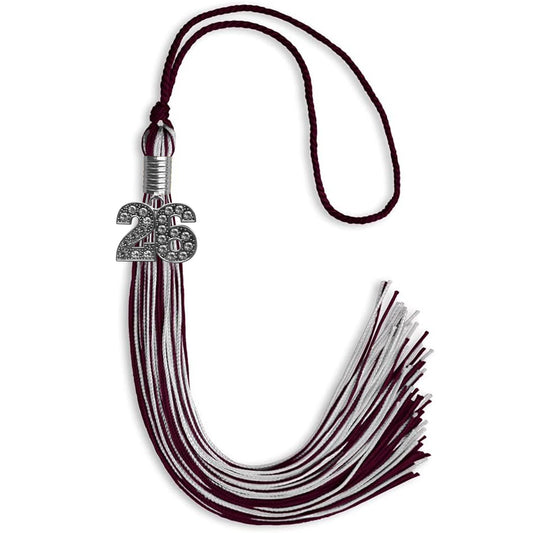 Maroon/Silver Mixed Color Graduation Tassel with Silver Bling Charm by Wholesale Grad Supply