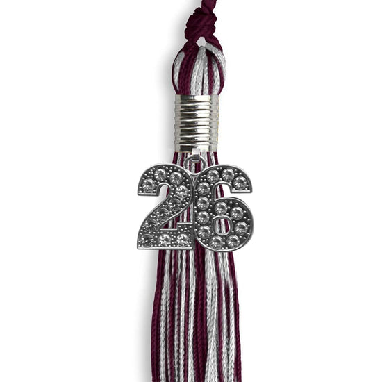 Maroon/Silver Mixed Color Graduation Tassel with Silver Bling Charm by Wholesale Grad Supply