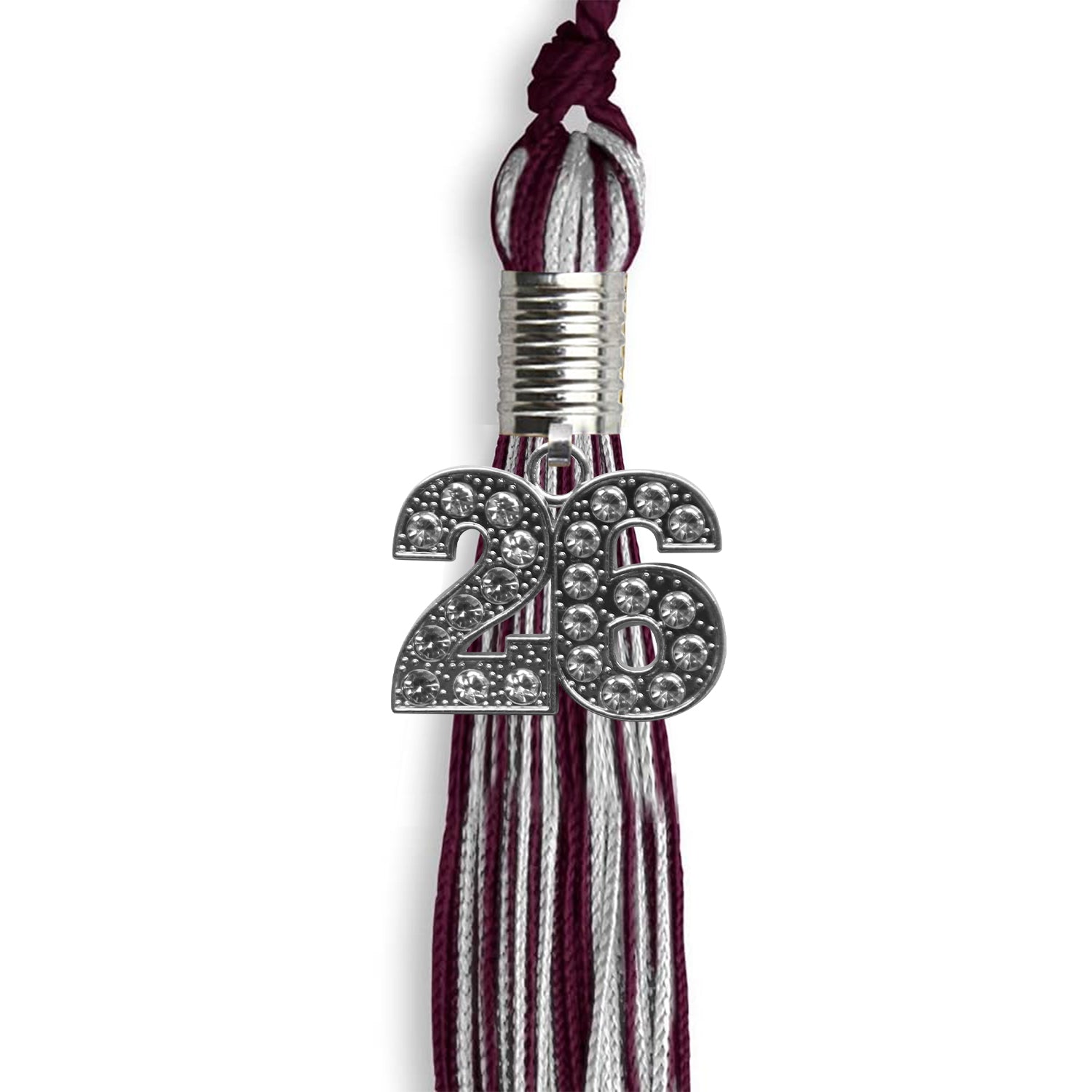 Maroon/Silver Mixed Color Graduation Tassel with Silver Bling Charm by Wholesale Grad Supply