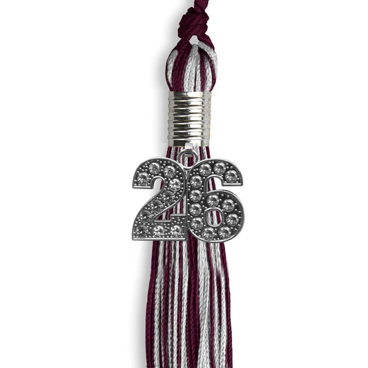Maroon/Silver Mixed Color Graduation Tassel with Silver Bling Charm by Wholesale Grad Supply