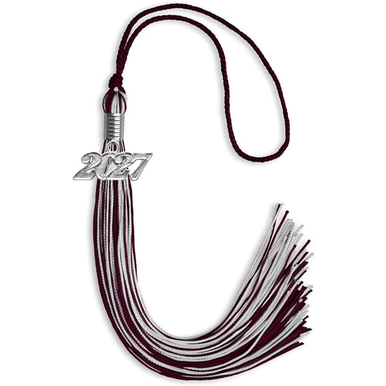Maroon/Silver Mixed Color Graduation Tassel with Silver Bling Charm by Wholesale Grad Supply