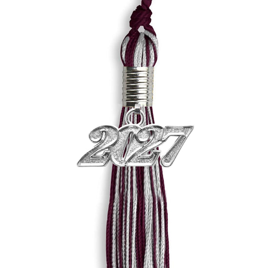 Maroon/Silver Mixed Color Graduation Tassel with Silver Bling Charm by Wholesale Grad Supply