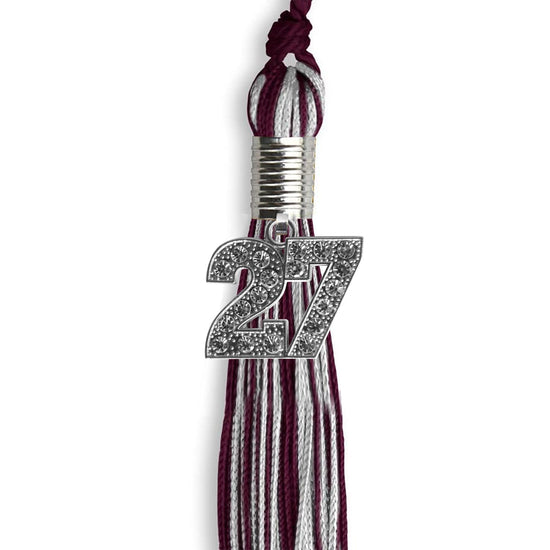 Maroon/Silver Mixed Color Graduation Tassel with Silver Bling Charm by Wholesale Grad Supply