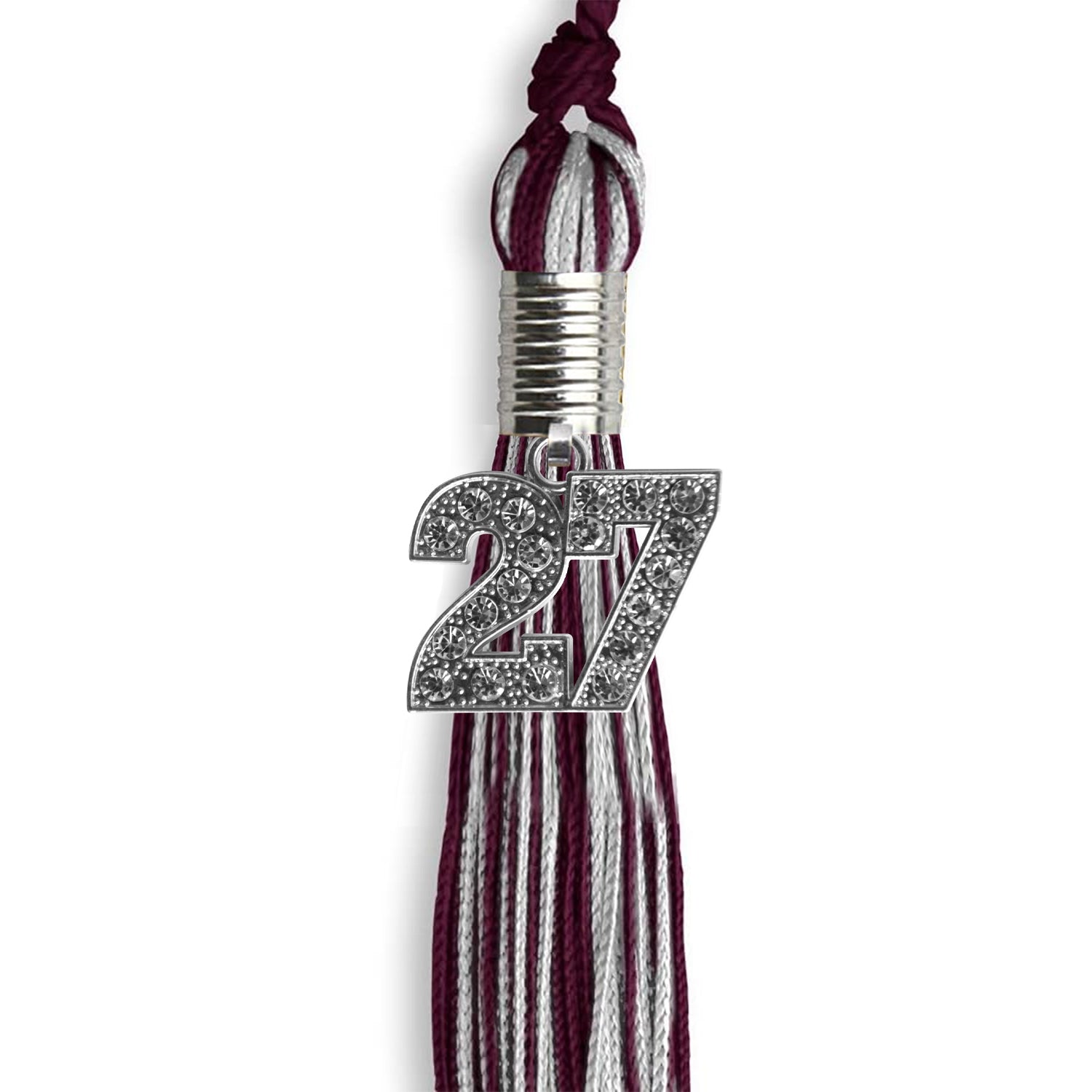 Maroon/Silver Mixed Color Graduation Tassel with Silver Bling Charm by Wholesale Grad Supply