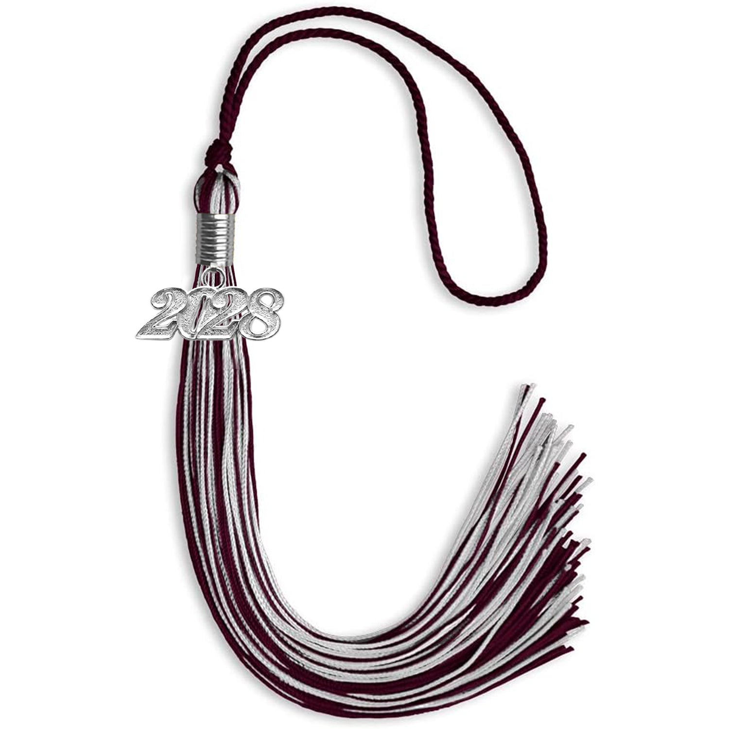 Maroon/Silver Mixed Color Graduation Tassel with Silver Bling Charm by Wholesale Grad Supply
