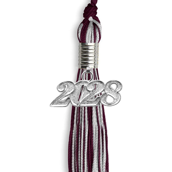 Maroon/Silver Mixed Color Graduation Tassel with Silver Bling Charm by Wholesale Grad Supply